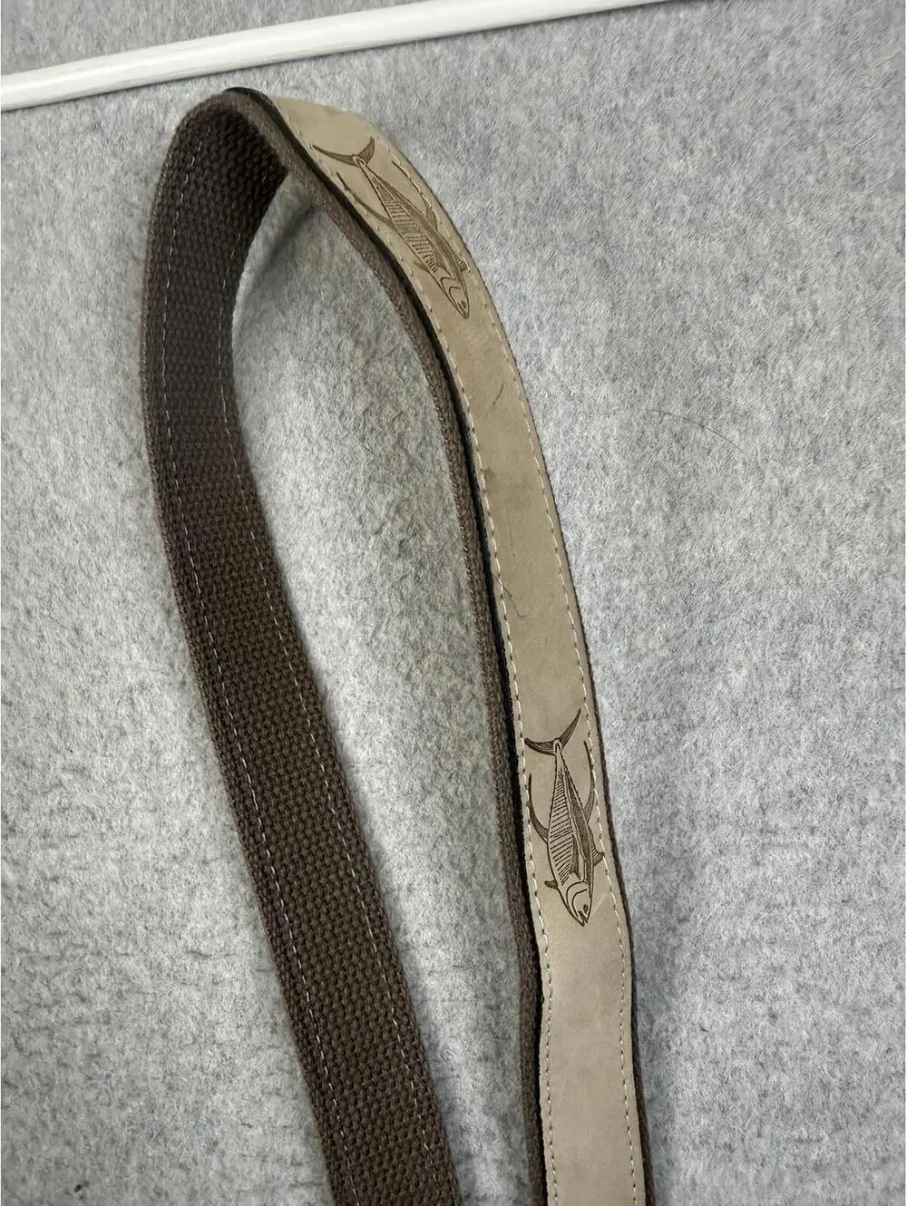Zep Pro Leather Canvas Belt Embroidery Dolphin Fish Brown Men's 42 Fisherman USA